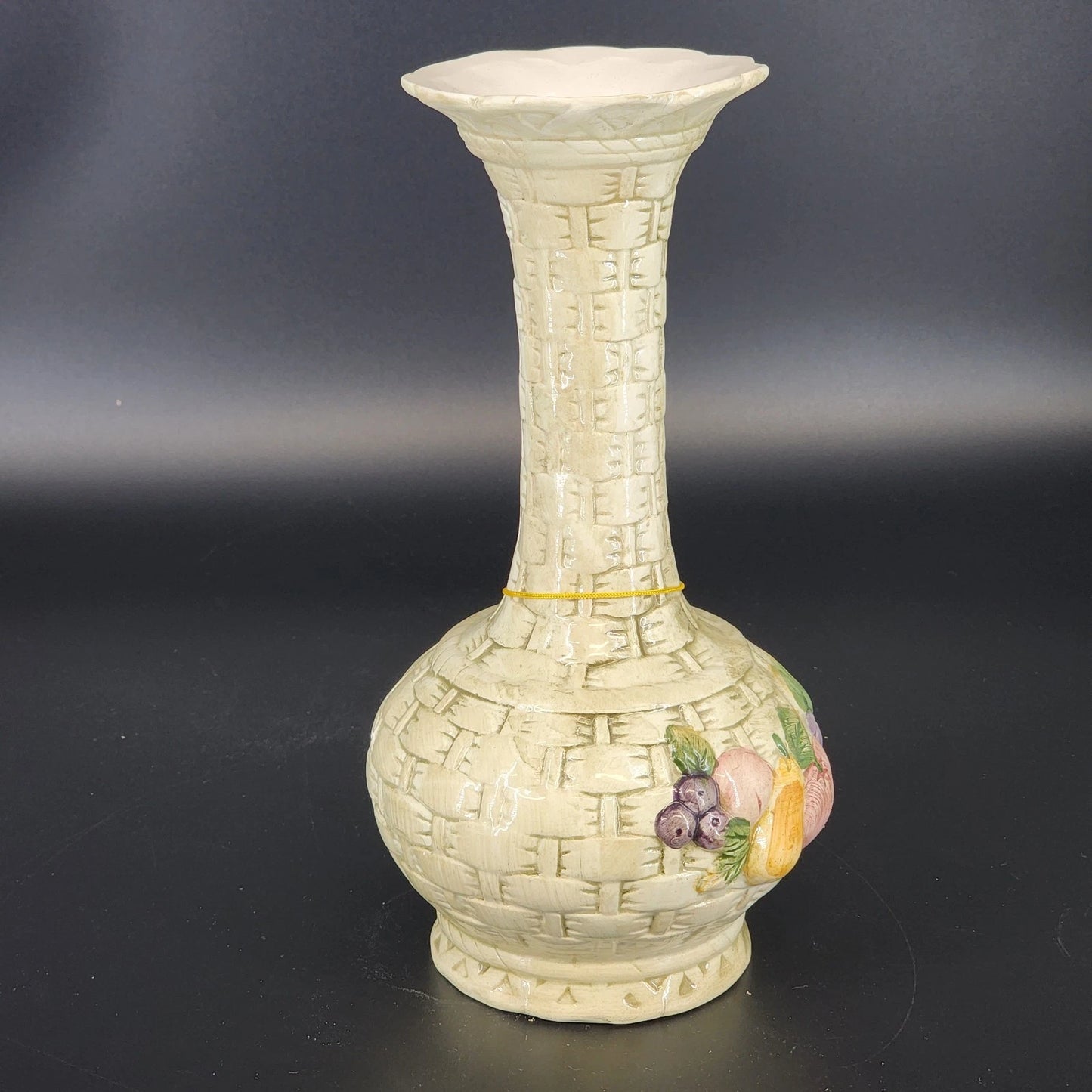 The Leonardo Collection Vase Fruit Basketweave Relief 9.25" Ceramic Fine Arts