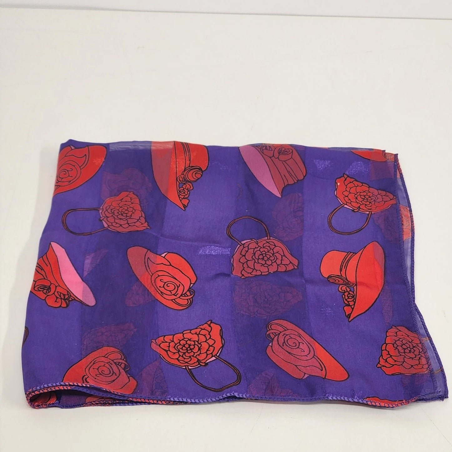 Vintage Purple Lavender Floral Hat Print Retro Scarf Korea