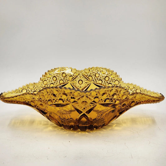 Kemple Amber Glass Napoleon Hat Banana Bowl 14.25" Wheatonware Console Dish