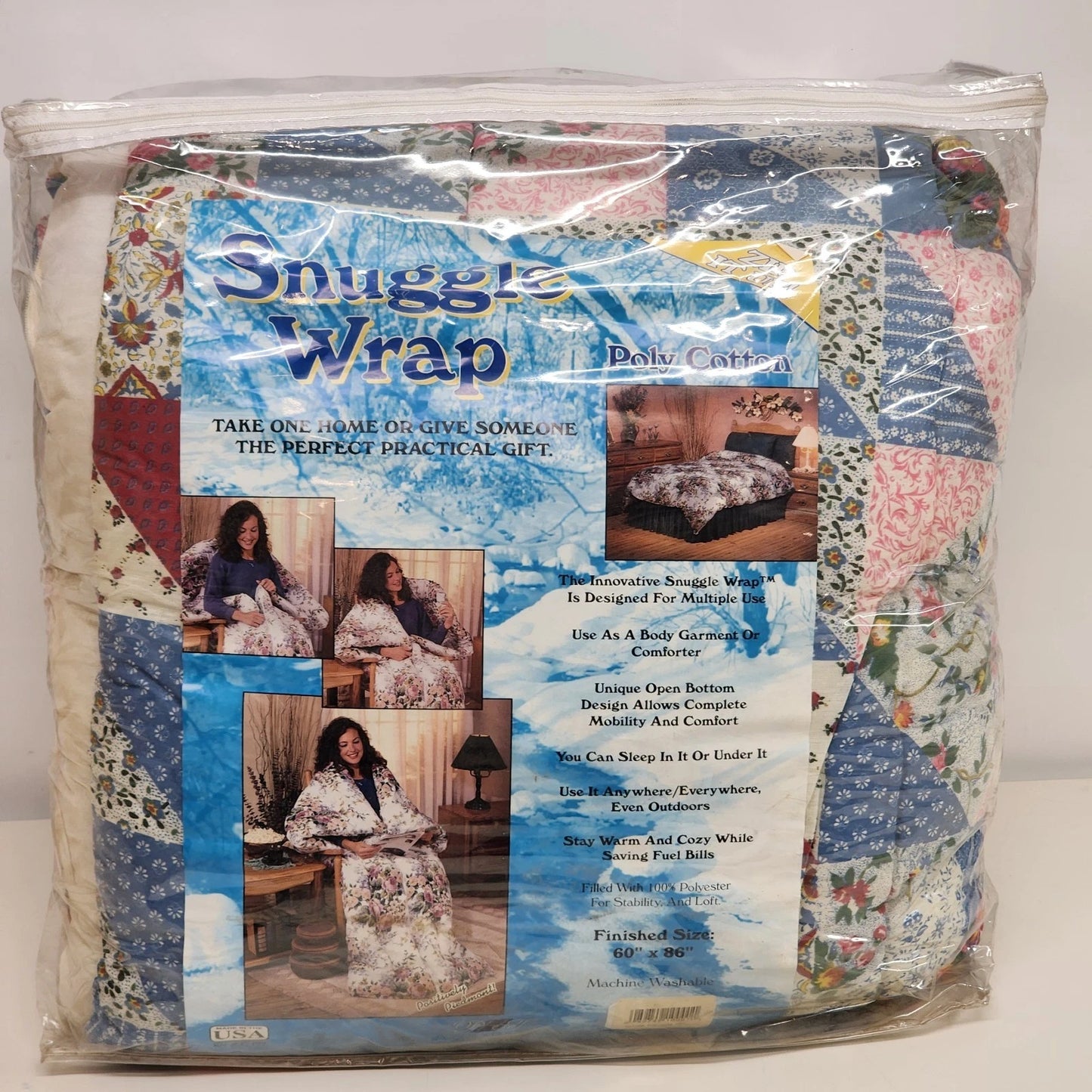 Snuggle Wrap Blanket 60"x86" Fleece Zippered 100% Polyester NOS in Original Bag