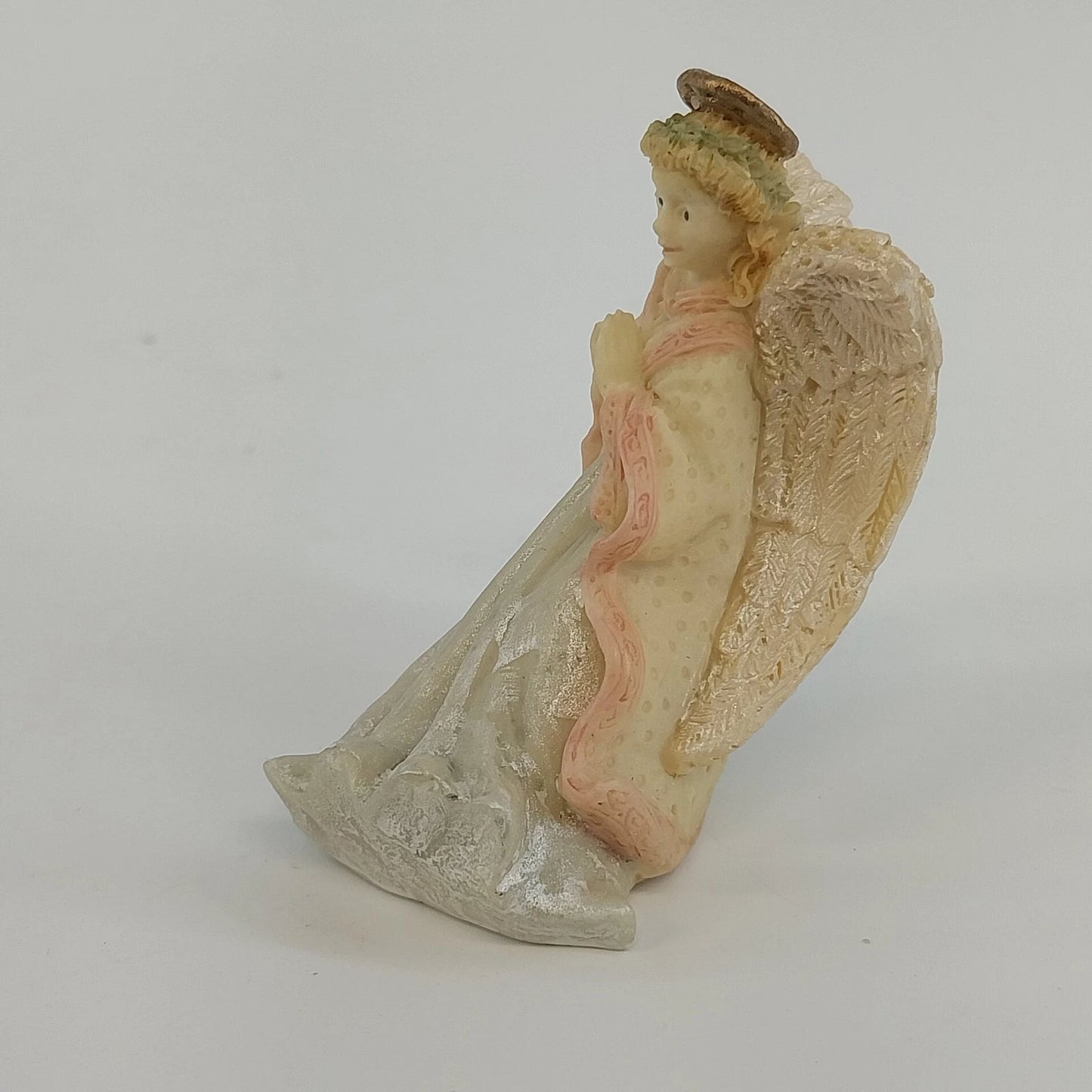 Praying Angel White Pink Resin Figurine Textured Halo 5" United Design Corp USA
