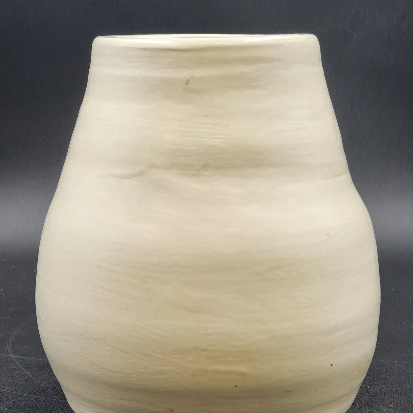 Handmade Pottery Vase White Beige Glazed Ceramic Footed Wide Body Rustic 8" Vtg