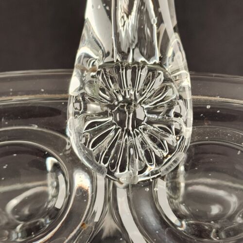 Banana Brides Basket Bulls Eye Bubble Dot Circle Handle Glass Clear 11 x 6 x 10"