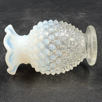 Fenton Moonstone Hobnail Clear White Opalescent Bud Vase 3.75" Ruffle Edge Vtg