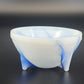 Akro Agate Blue & White Swirl Slag Glass Three Footed Bowl Marbled Cup 3.5" Vtg