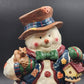 Ceramic Snowman Cookie Jar 13" w/ Birdhouse, Deer, Squirrel, Hat & Bowtie