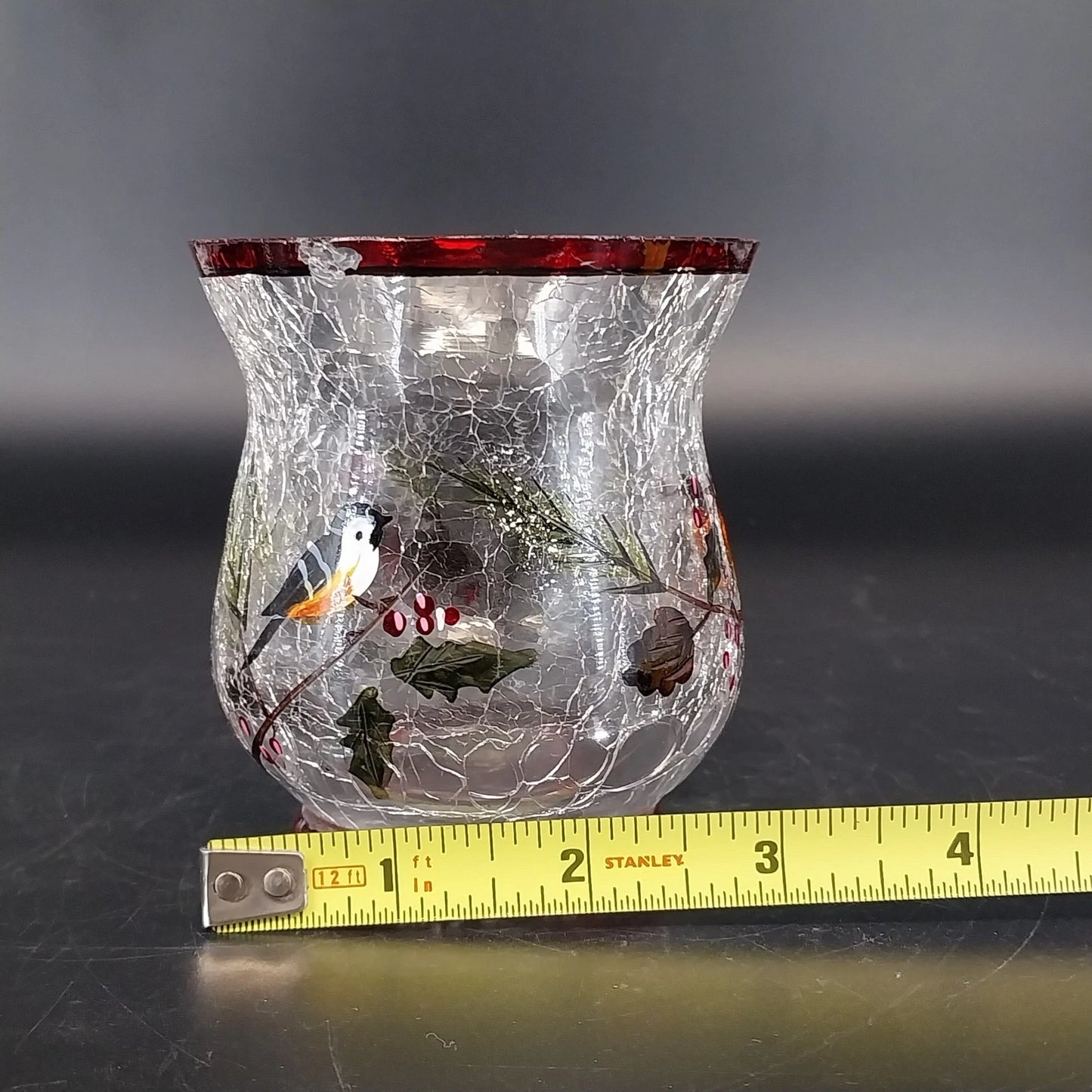 Yankee Candle Song Bird Crackle Glass Wax Burner Goblets 3 Pc Christmas Chipped