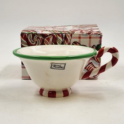 Hand Painted Tea Cup Department 56 Red Green Peppermint Mug China w Box