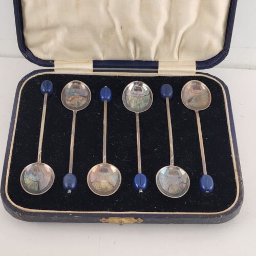 EPNS Coffee Bean Spoons Set 6 Cased Vintage ElectroPlate 1960s England Demitasse