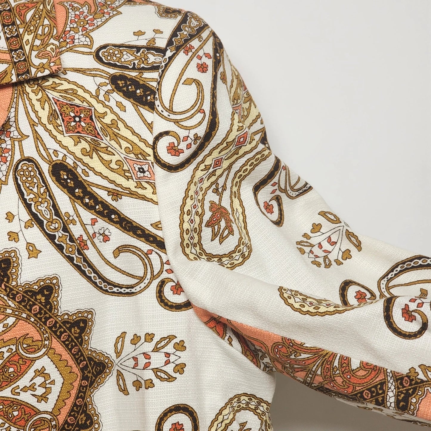 Talbots Women’s 16P Cotton Jacket Orange Paisley Floral Open Front 3/4 Sleeve