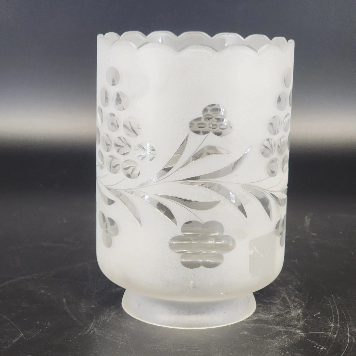 Frosted Etched Glass Lamp Shade 6.5" Cylinder w 3.25" Fitter Scalloped 4.5" Dia