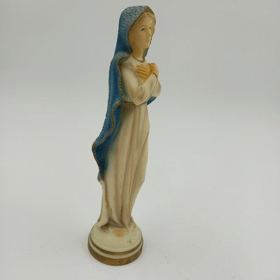 ARA 8" Madonna Virgin Mary Figurine White Plastic Blue Veil Vtg