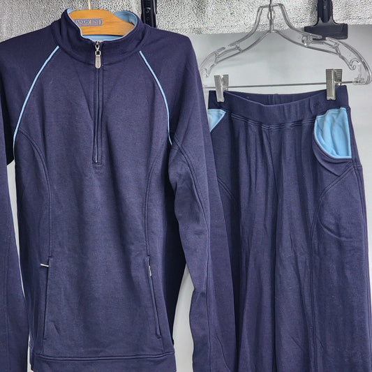 Bobby Jones Women's Tracksuit Medium Navy Blue 100% Cotton 1/4 Zip Pullover Set