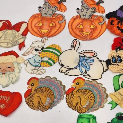 Holiday Decoration Hangers and Banners Large Lot of 16 Vintage with Wall Magnets