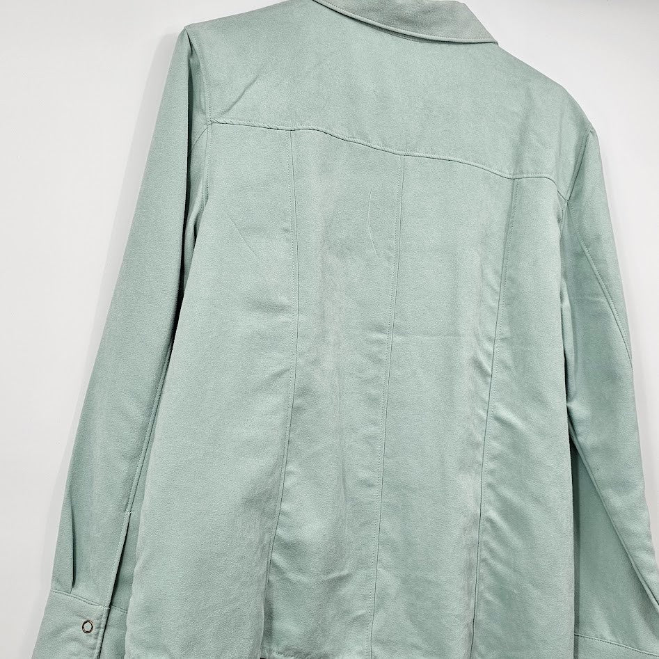 Y2K Cato Fashion Faux Suede Jacket Women’s L Seafoam Green Button Up Retro Blazer