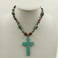 2 Pendant Necklaces Turquoise Stone Cross & Black Cord Beaded Mix Shaped