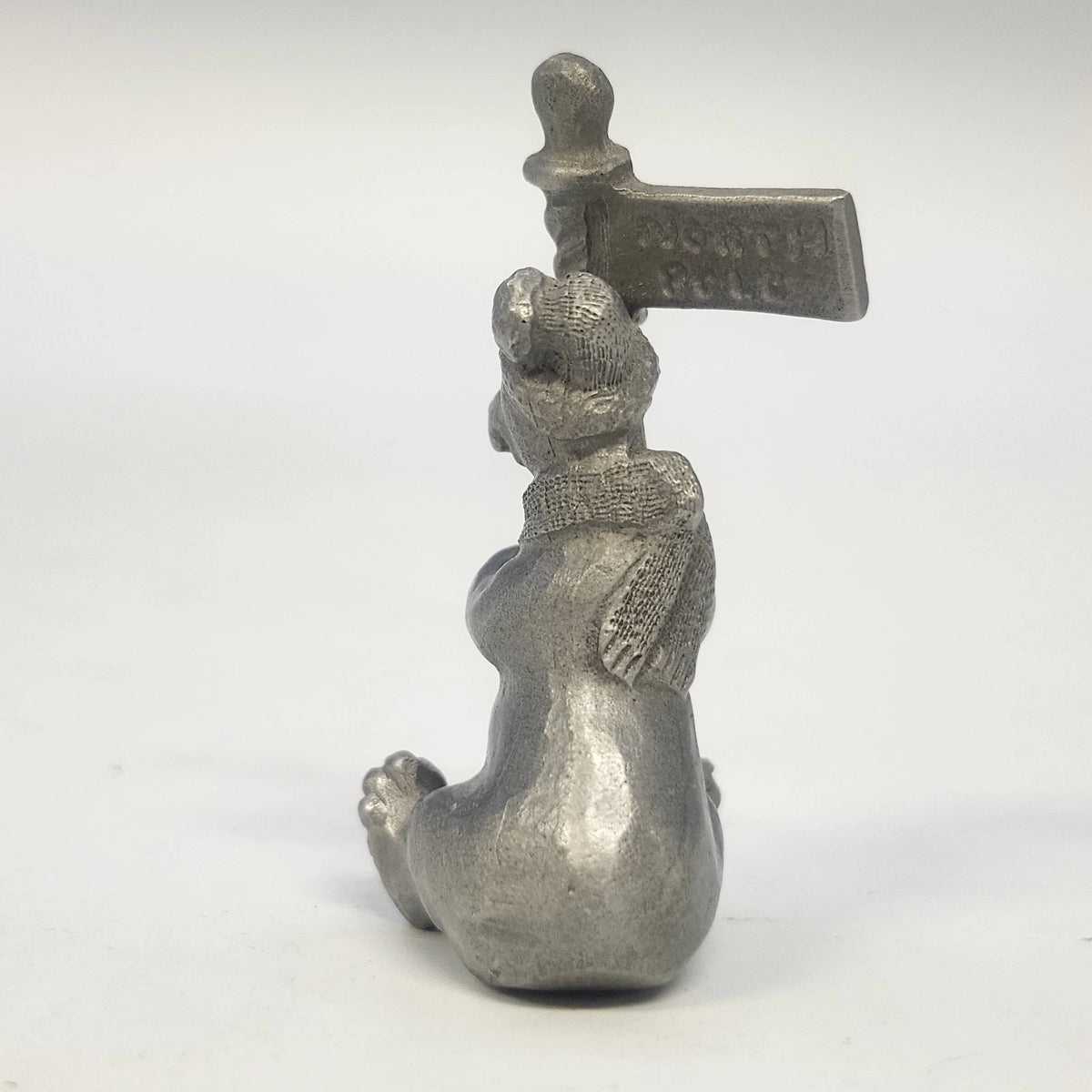 Rawcliffe P Davis Pewter Christmas Bear Holding North Pole Sign Figurine Vtg