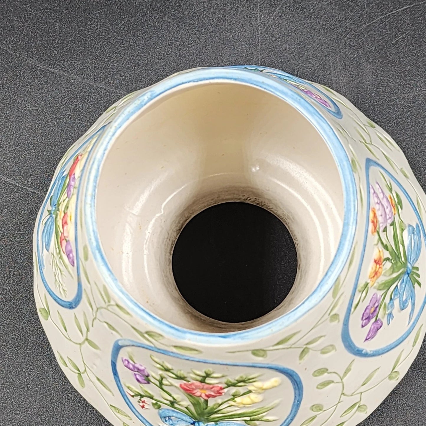 Ceramic Candle Large Jar 4.75" Shade Pastels Blue Pink Yellow Flowers Decor PAC