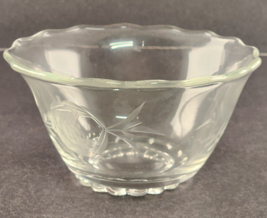 American Cut Elegant Glass Rose Cabbage Mayonnaise Bowl Liner Clear Vintage