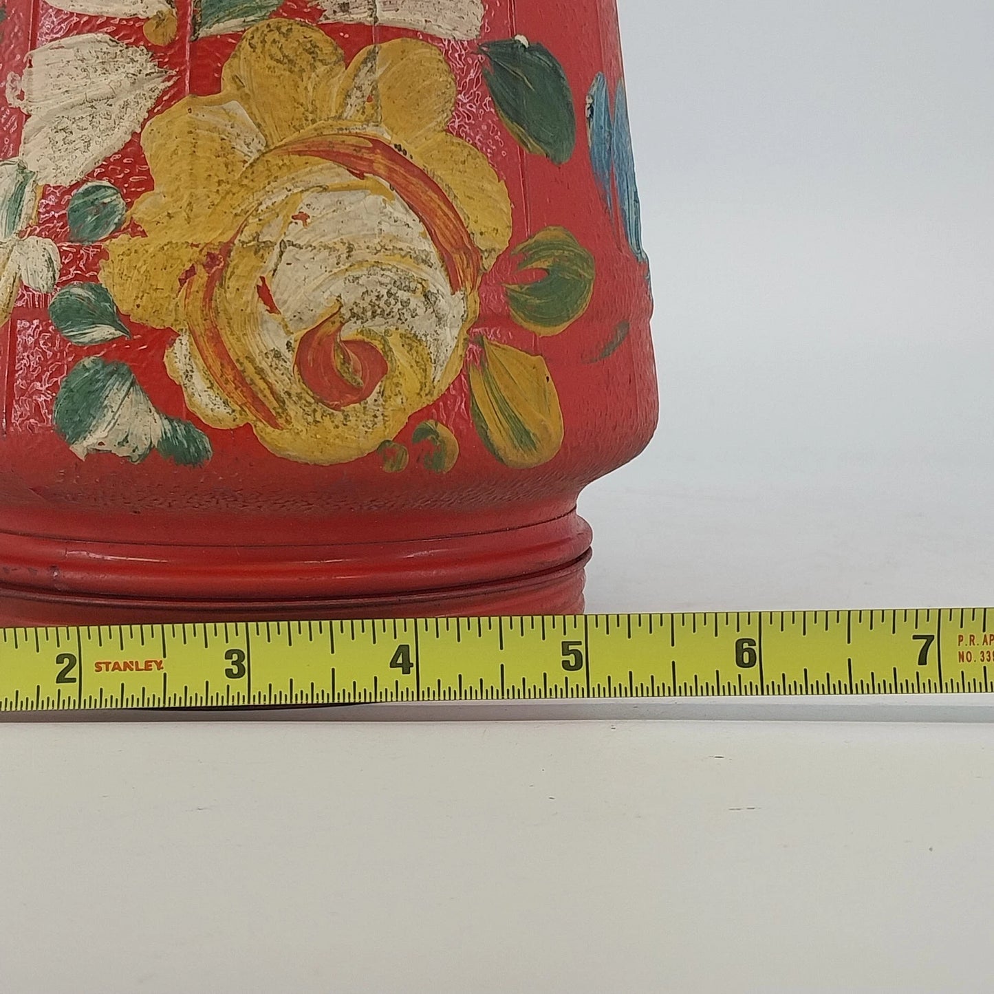 Ransburg Hand Painted Floral Cookie Cracker Jar Glass Metal Lid Folk Art