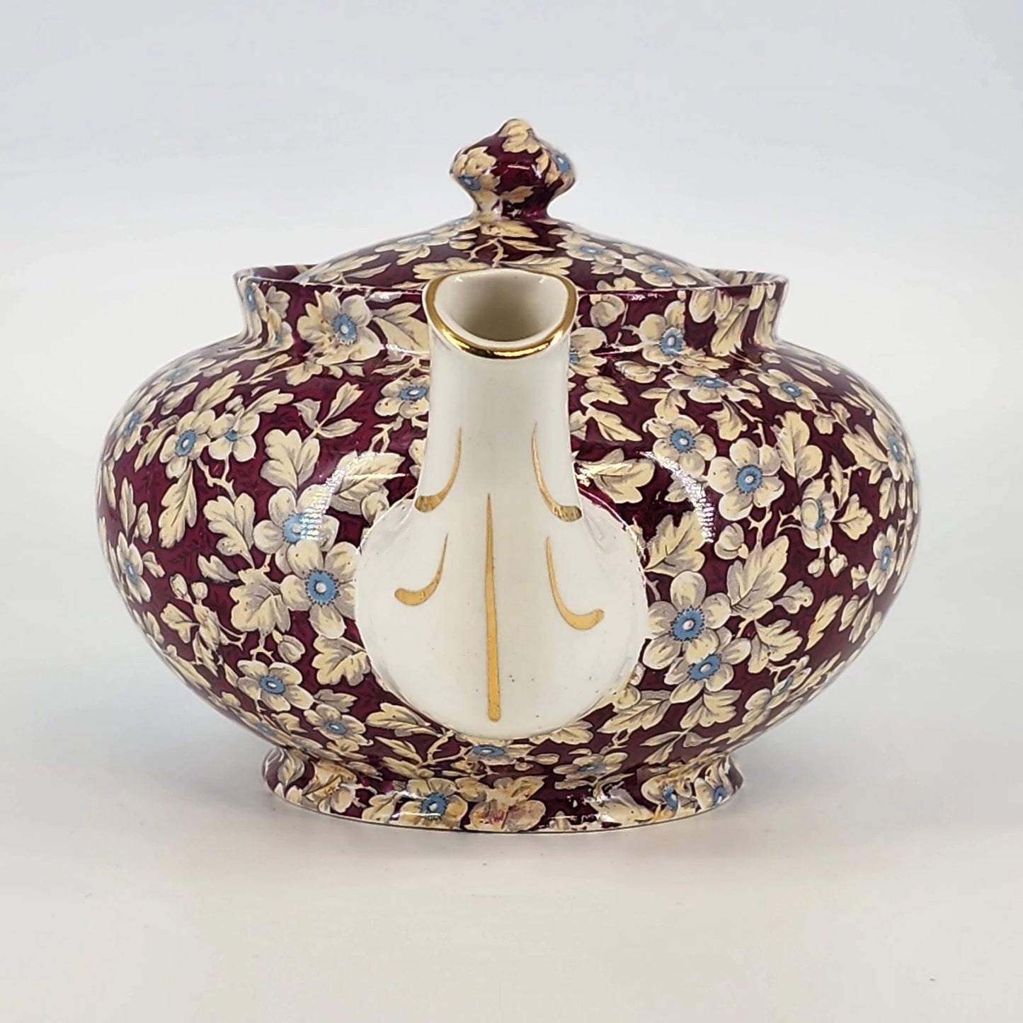 Vintage Lord Nelson Royal Brocade Chintz Teapot England Maroon Floral