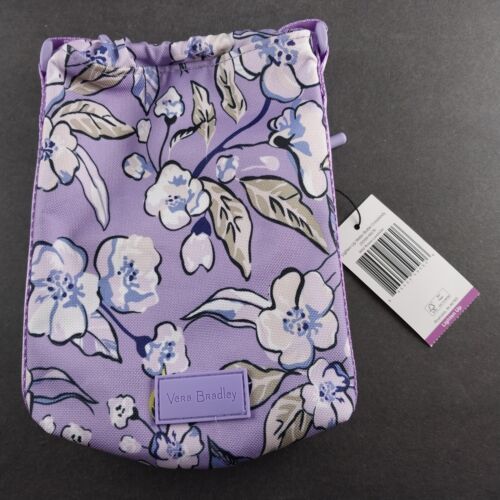 Vera Bradley Water Bottle Holder Crossbody Bag Wild Roses Lavender Zip Pocket