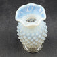 Fenton Moonstone Hobnail Clear White Opalescent Bud Vase 3.75" Ruffle Edge Vtg