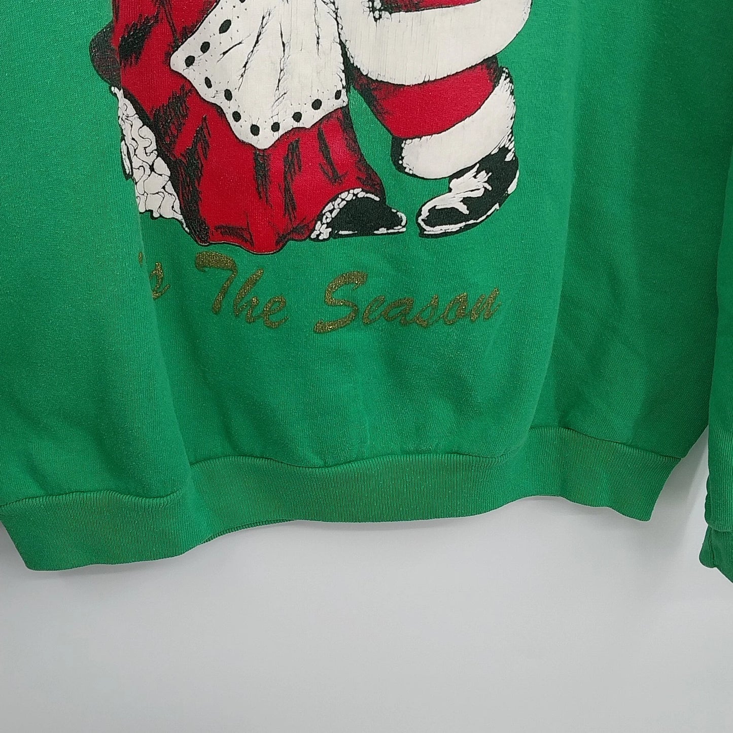Jerzees XL Christmas Sweatshirt Santa Mrs Claus Green TIS THE SEASON 1990's USA