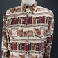 Allison Taylor Silk Blouse Size Small Library Print Button Up Shoulder Pads