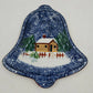 Cook's Bazaar Bell Shaped Plate 10x9" Holly Mountain Lodge Winter Scene Ceramic