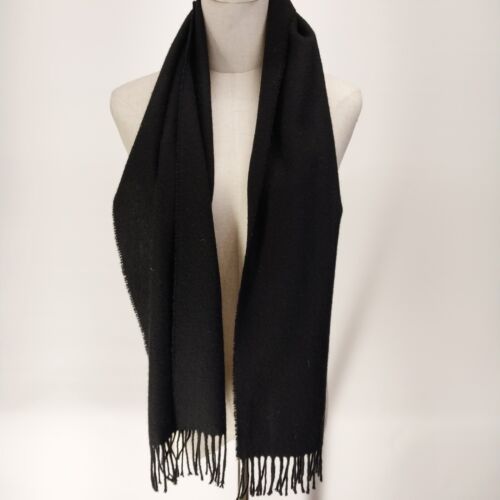 Johnstons of Elgin Pure New Wool Black Neck Scarf 60"x12" Made in Scotland