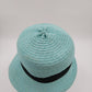 Rike's Light Blue Teal Woven Paper Straw Summer Hat with Black Ribbon Bow Accent