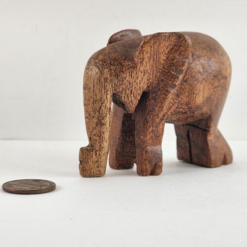 Small Wooden Elephant Hand Carved 2.25 Inches Mostly Smooth Basic Features