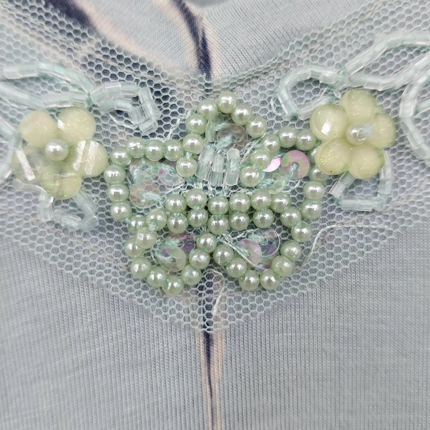 Nature Art by Lynn Yang Beaded Tunic Top Green Floral Women's Small 3/4 Sleeve