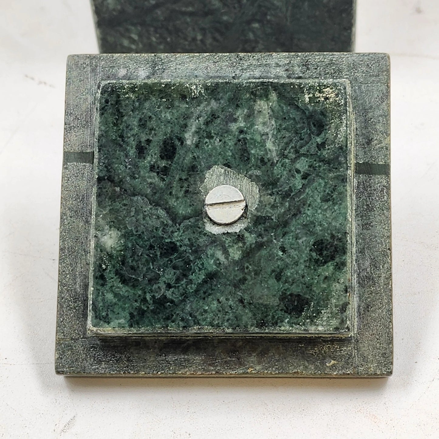Green Marble Box Solid Walls Trinket Jewelry Storage with Lid 3.5" x 4" Vintage