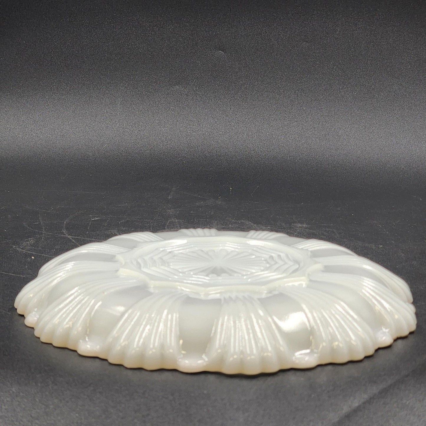 Anchor Hocking Milk Glass Divided Relish Dish with Gold Rim 10 Inch Vintage