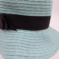 Rike's Light Blue Teal Woven Paper Straw Summer Hat with Black Ribbon Bow Accent