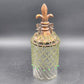 Clear Glass Swirl Decorative Jar w Carved Wood Fleur De Lis Lid & Beaded Chain