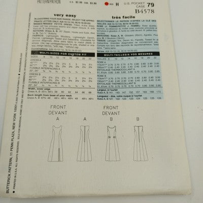 Butterick See & Sew B4578 Sewing Pattern 2005 Uncut Misses Dresses Size A 8-14