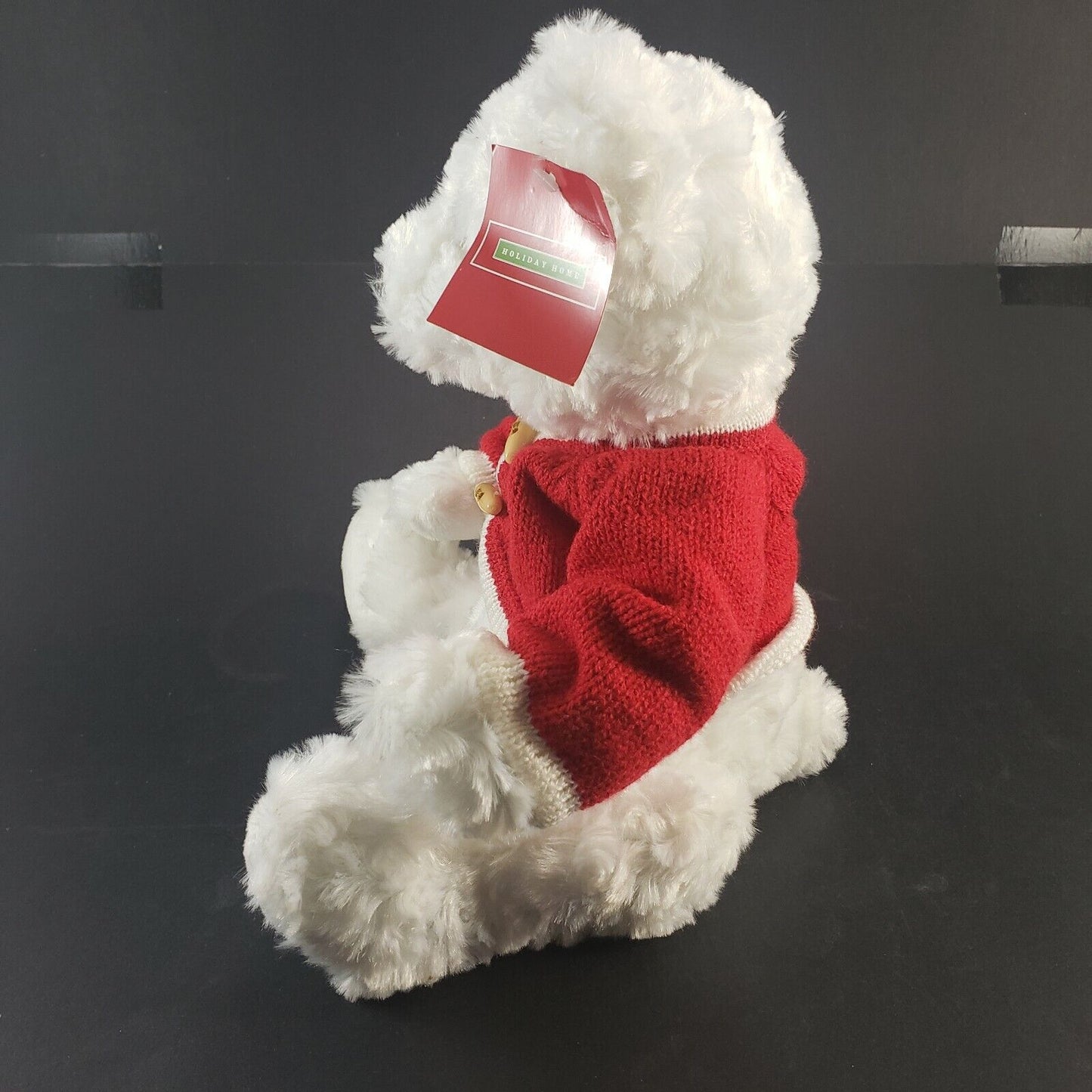 Holiday Home White Bear Plush Wearing Red Sweater 14" Long Stuffed Animal NOS
