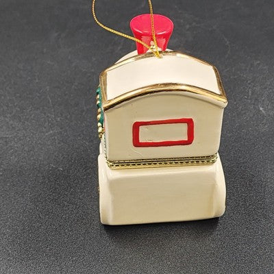 Mr Christmas Animated Ornament White Train Music Box w Rotating Inside 4" 2010