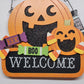 Halloween Pumpkin Welcome Sign Wall Decor Glitter Candy Indoor Outdoor 10.5"x10"