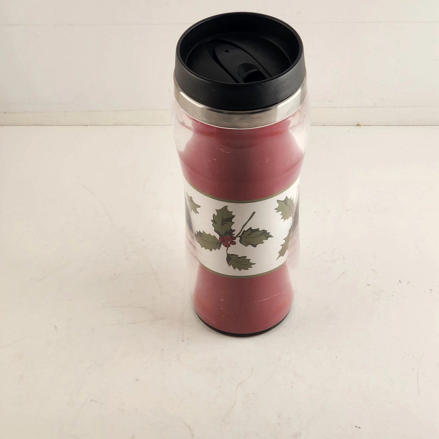 Mistletoe Coffee Tumbler Travel Red White Mug 16 oz Metal Glass w Lid Christmas
