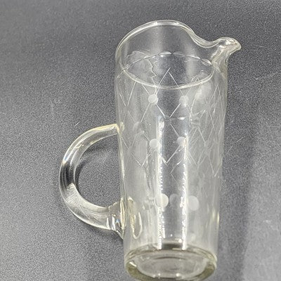 Etched Clear Glass Martini Pitcher 1 Qt w/ Stirrer Fused Handle 8"
