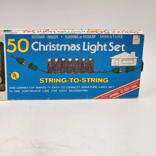 JoyBrite 50 Mini Flashing Multicolor Christmas Lights Set String to String 27ft