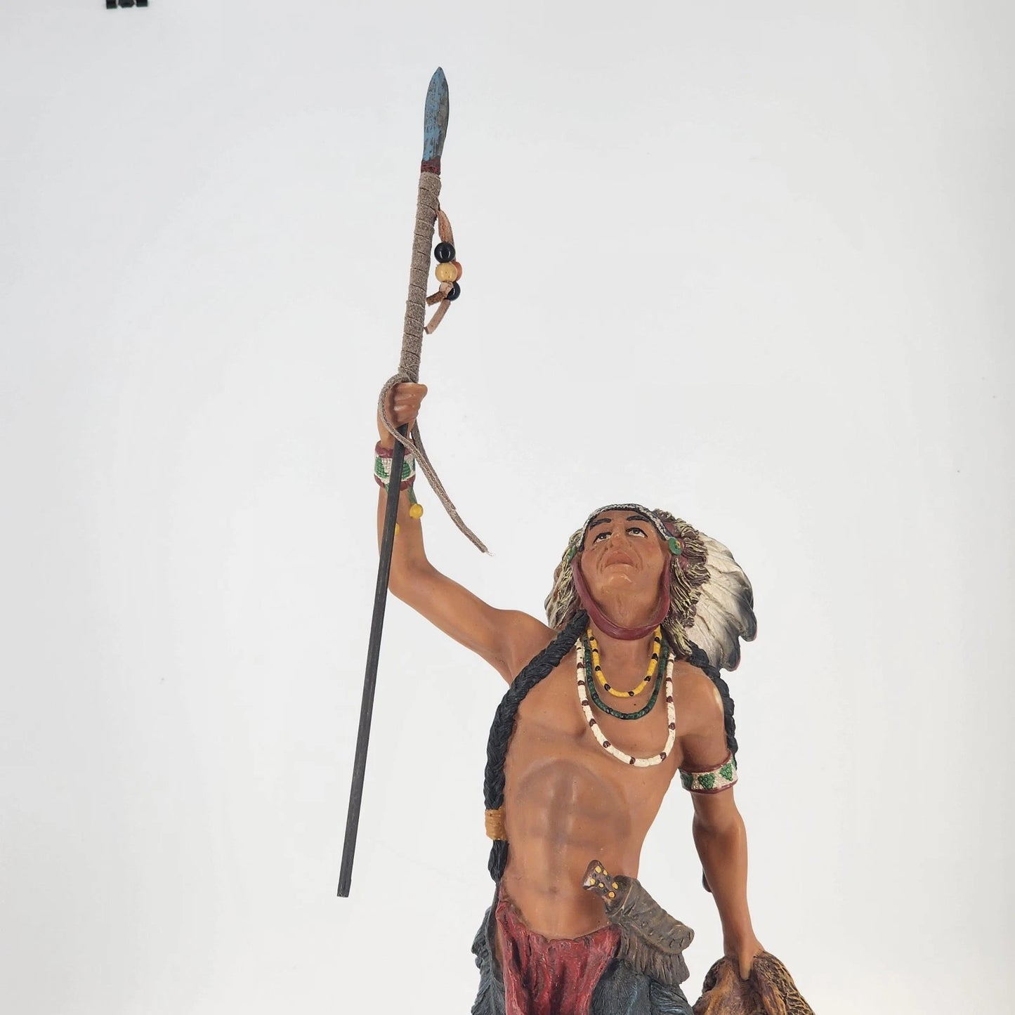 Native American Warrior Chief Statue Spear & Animal Hide Figurine Large 16.5"
