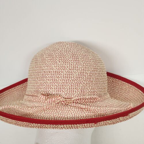 Straw Derby Beige Hat Red Band Church Wedding One Size Fits Most Made in China