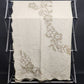 Linen Tablecloth Ecru with Tan and Beige Cross Stitch Floral Pattern 65" x 50"