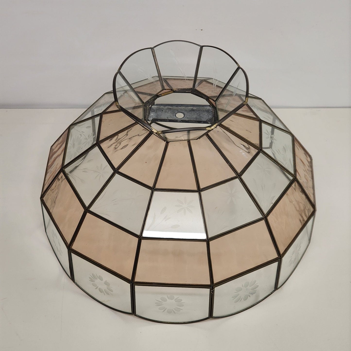 Tiffany Style Swag Lamp Shade Stained Slag Glass Multifaceted Leaded 15.5" Vtg