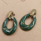 Set of 2 Drop Earrings Gold Tone Black Teardrop & Green Oval Dangle